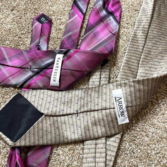 Hickey Freeman Tie and other brands lot of 4 various brands wine/purple/khaki - Picture 2 of 6